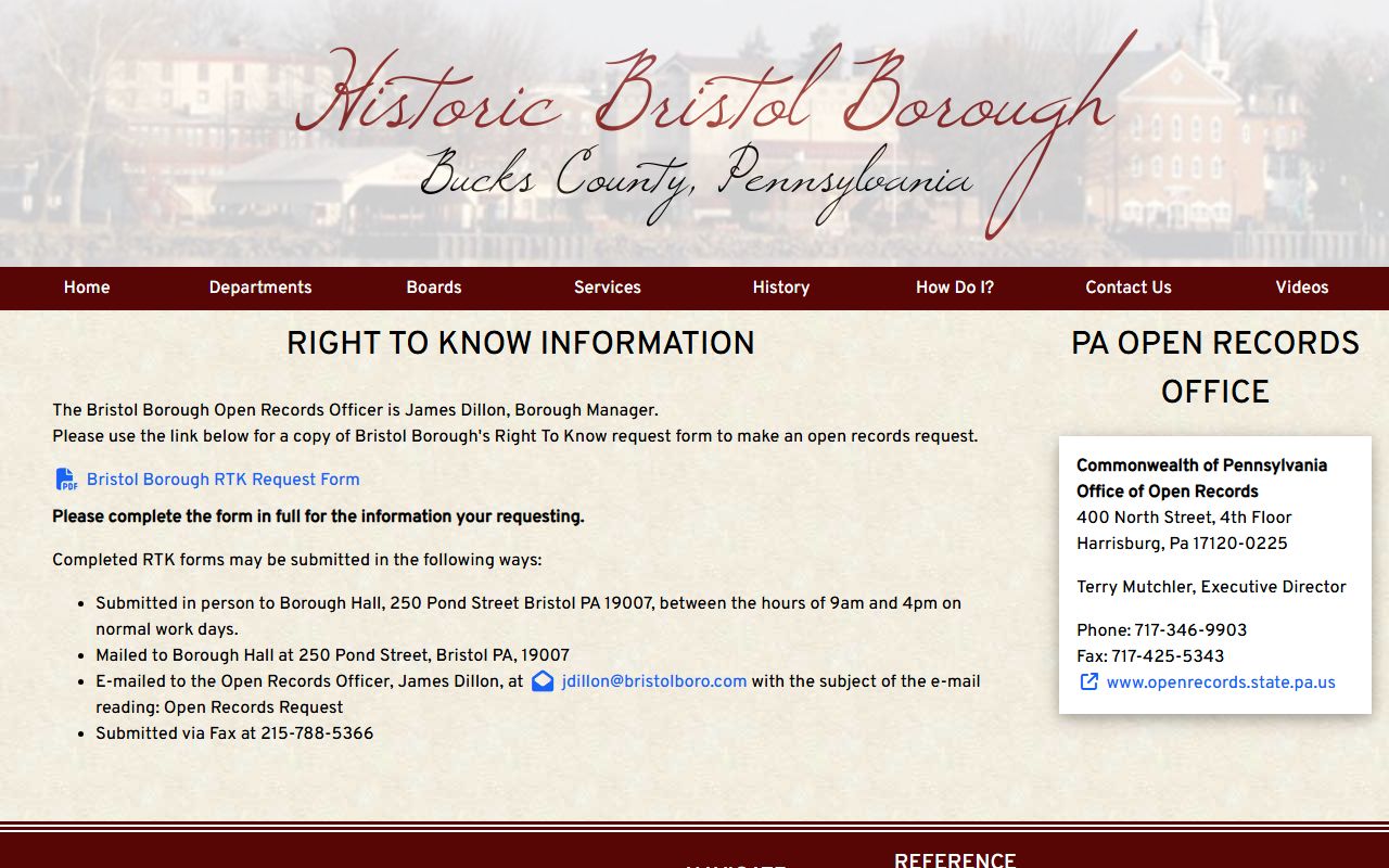 Bristol Borough Right-to-Know office for Levittown area public records requests