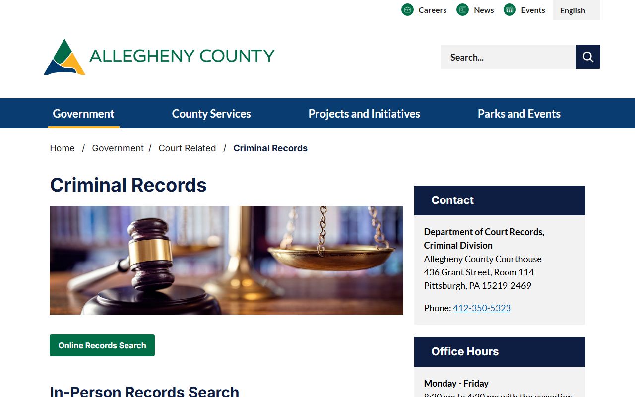 Allegheny County criminal court records for Pittsburgh arrest cases