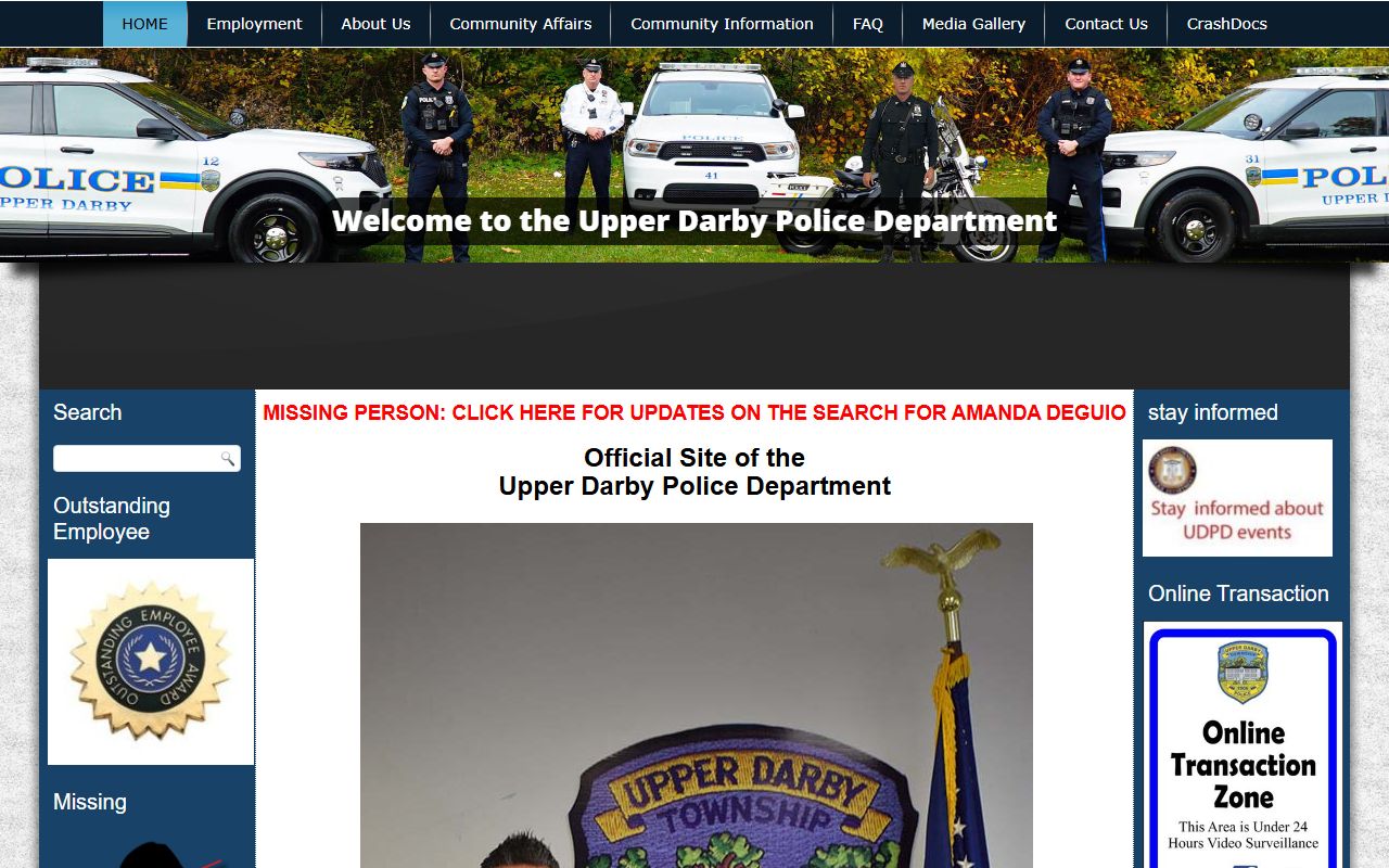 Upper Darby Police Department website for Upper Darby arrest records