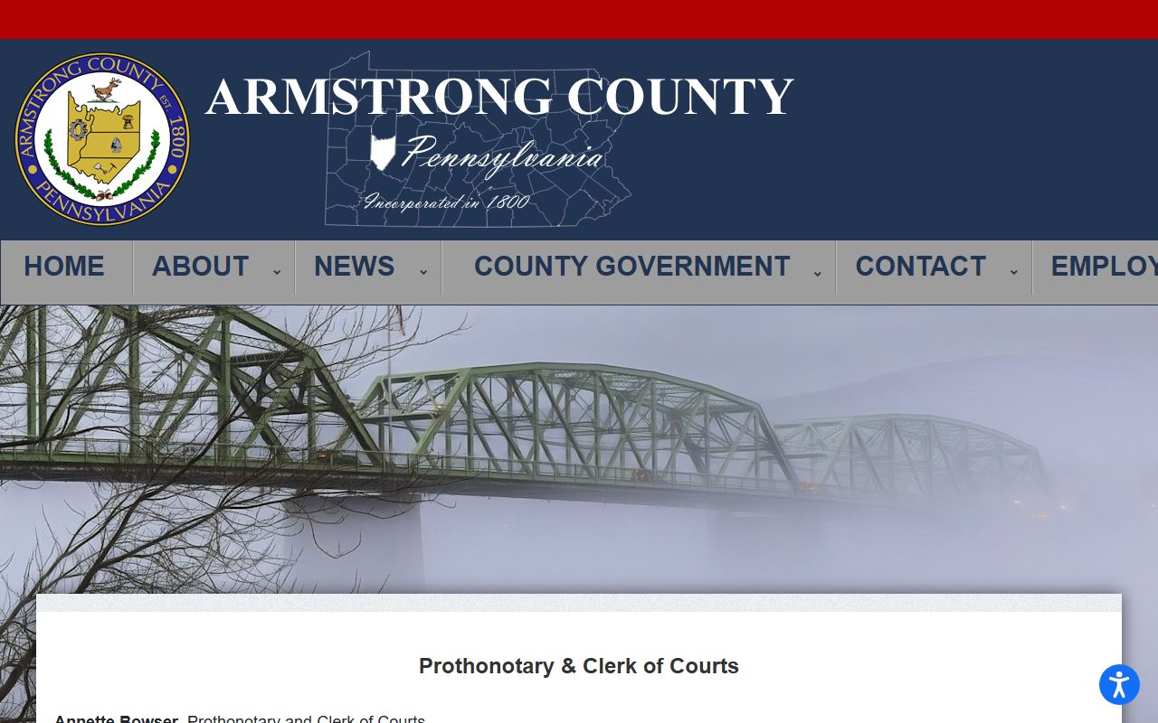 Armstrong County Prothonotary Clerk of Courts page for arrest records