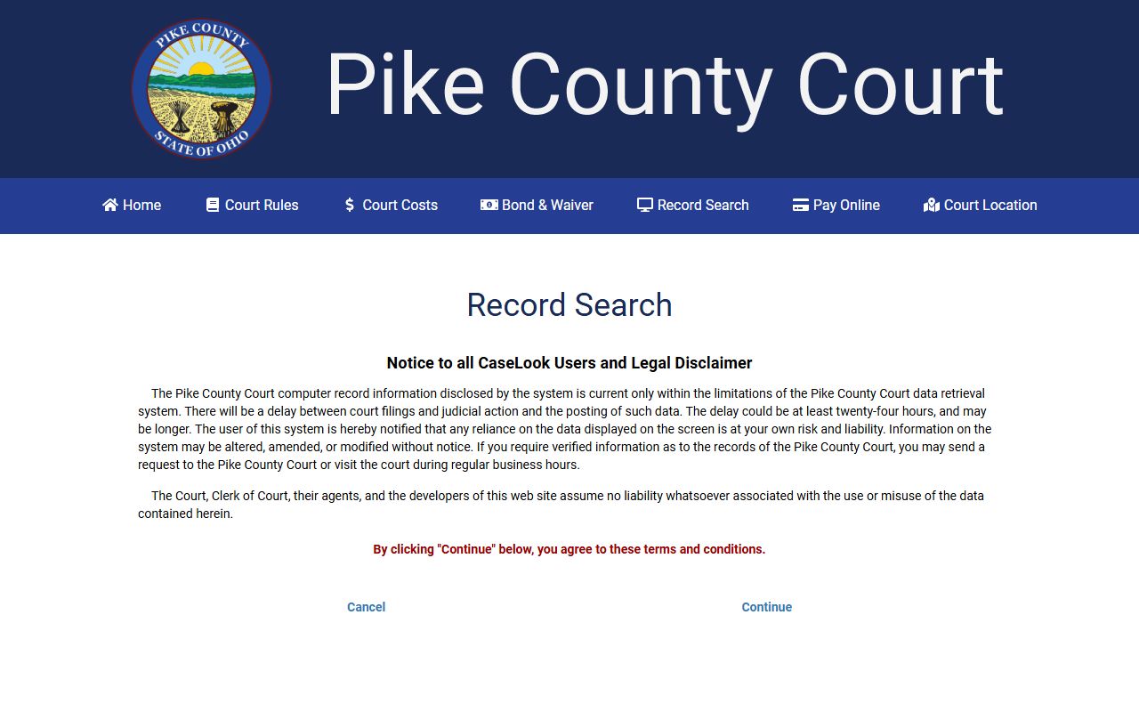 Bradford County court records search page showing criminal case docket lookup for Bradford County Pennsylvania