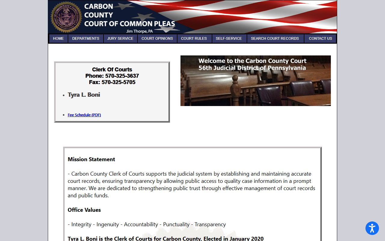 Carbon County Clerk of Courts office for criminal and arrest records in Jim Thorpe