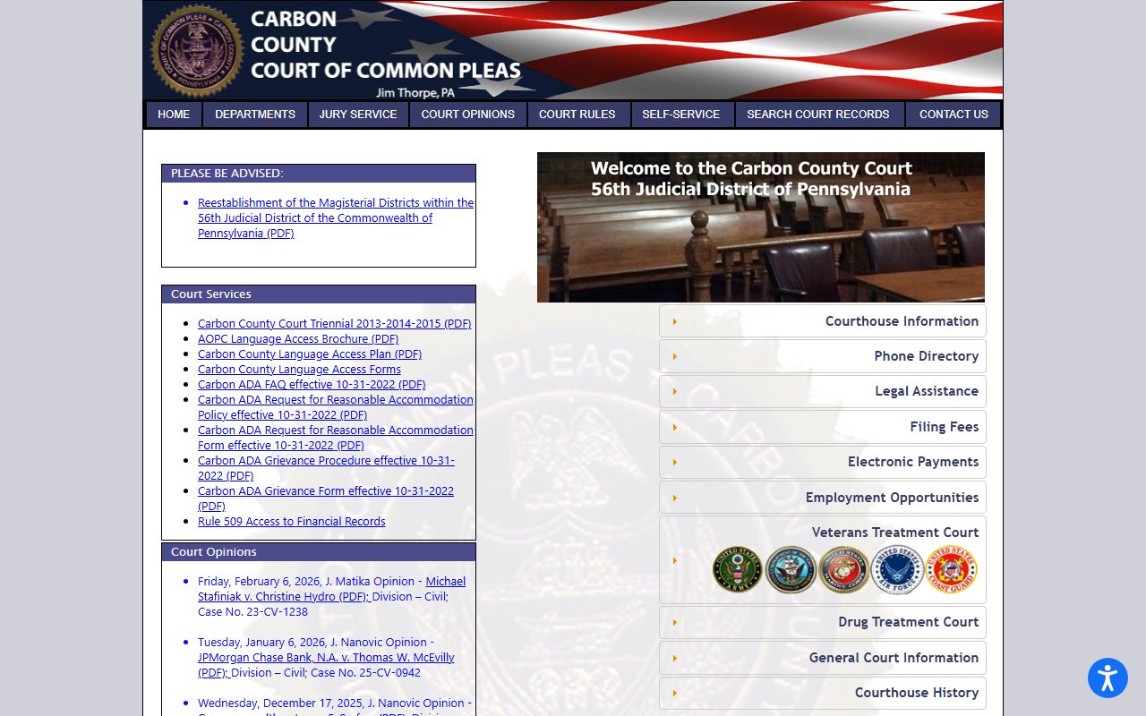 Carbon County Court of Common Pleas website for public docket access