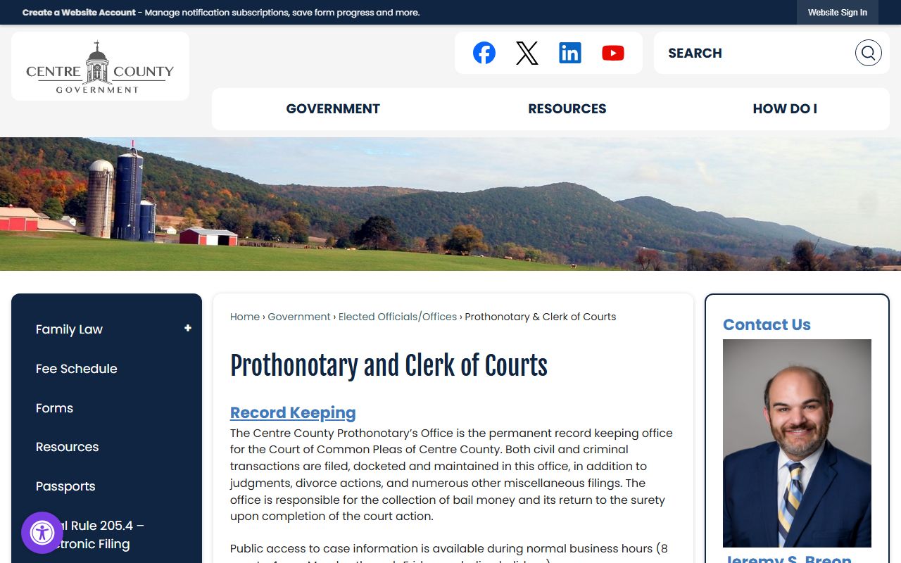 Centre County Prothonotary and Clerk of Courts in Bellefonte for arrest records