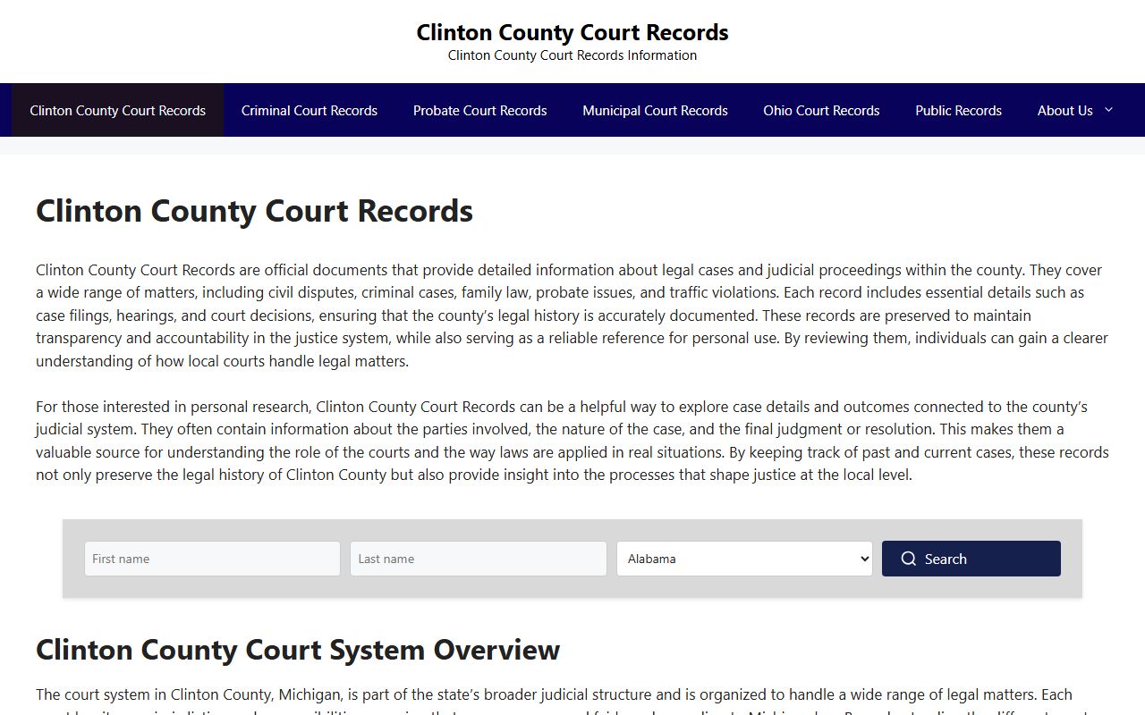 Clinton County court system website for arrest records and criminal dockets