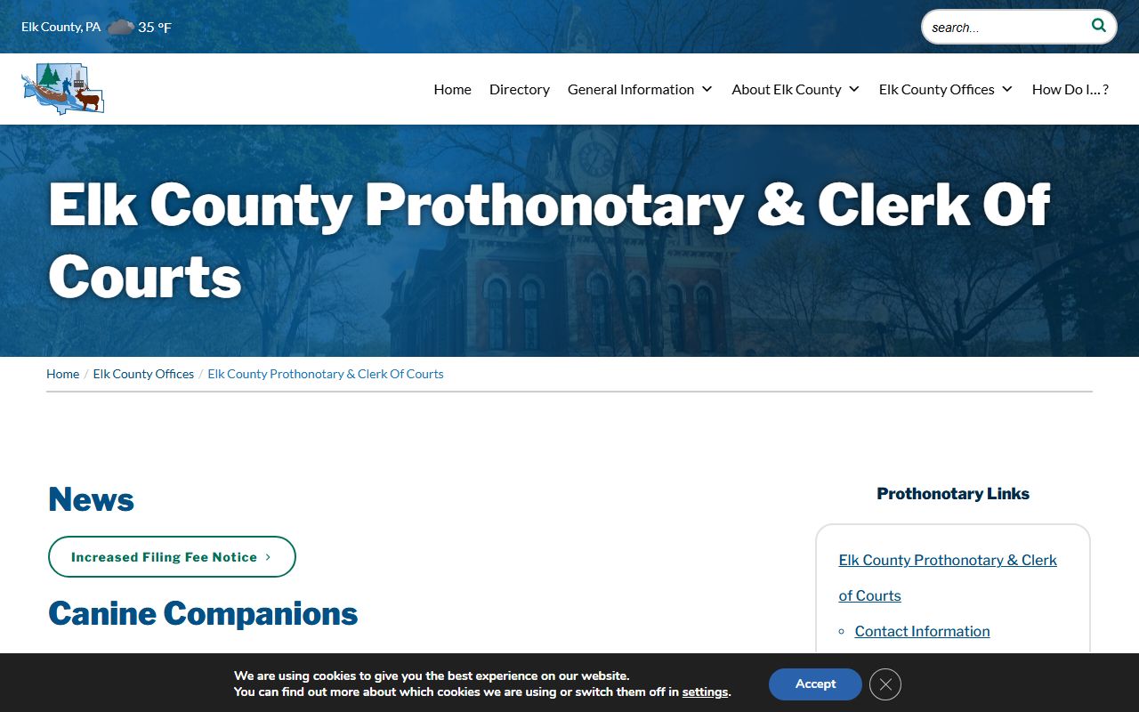 Elk County Prothonotary and Clerk of Courts website for accessing criminal case records and arrest dockets in Ridgway PA