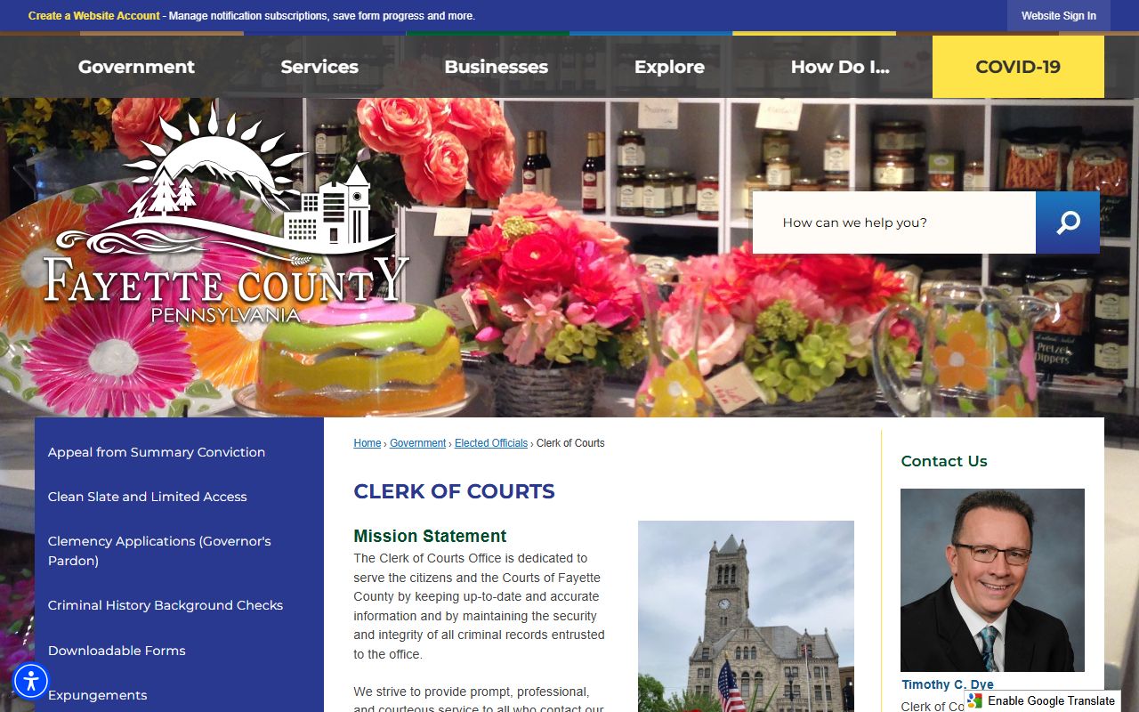 Fayette County Clerk of Courts office for Fayette County arrest records in Uniontown Pennsylvania