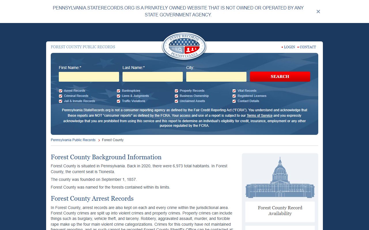 Forest County Sheriff Office information for Forest County arrest records in Tionesta Pennsylvania
