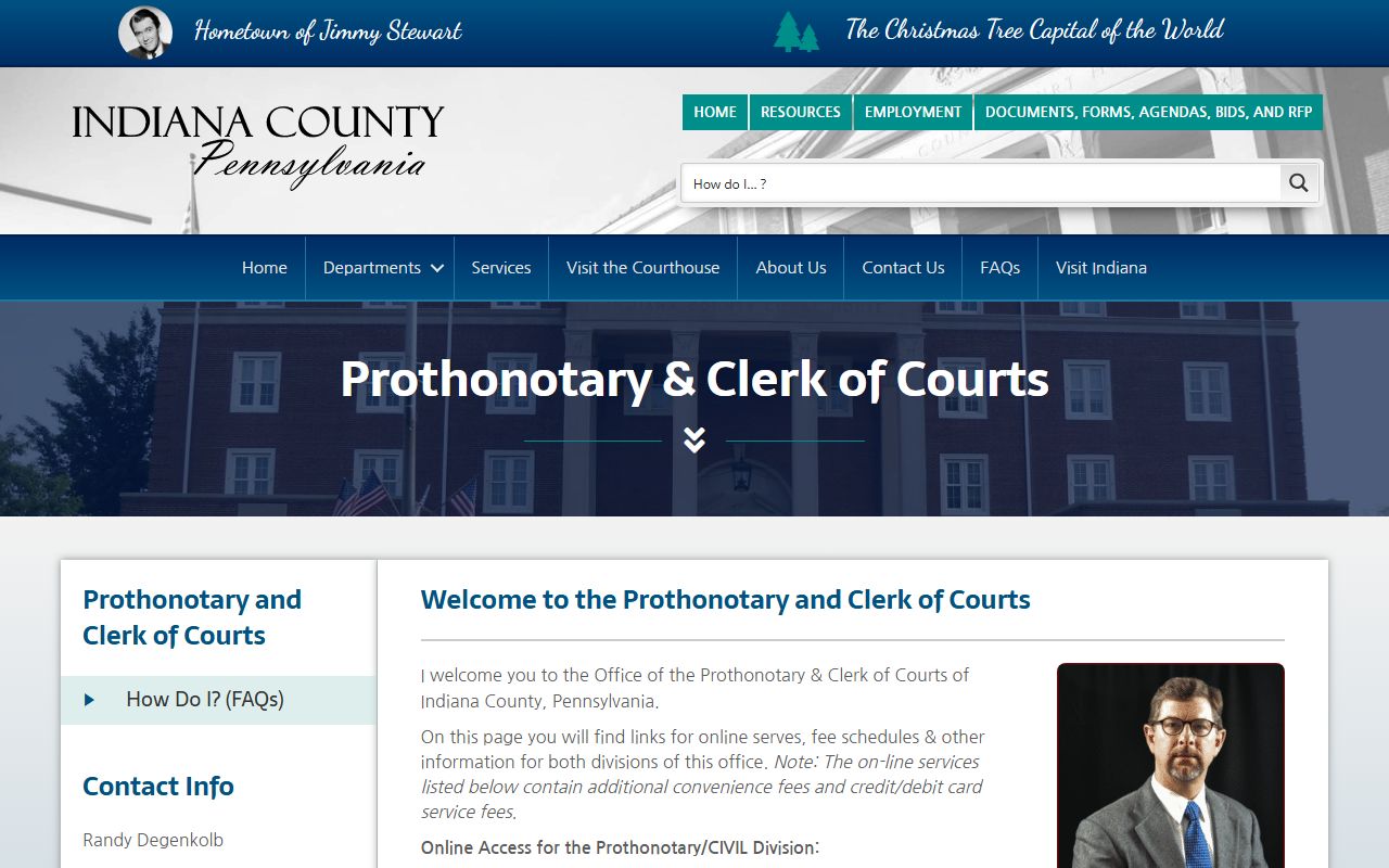 Indiana County Prothonotary and Clerk of Courts office for arrest records