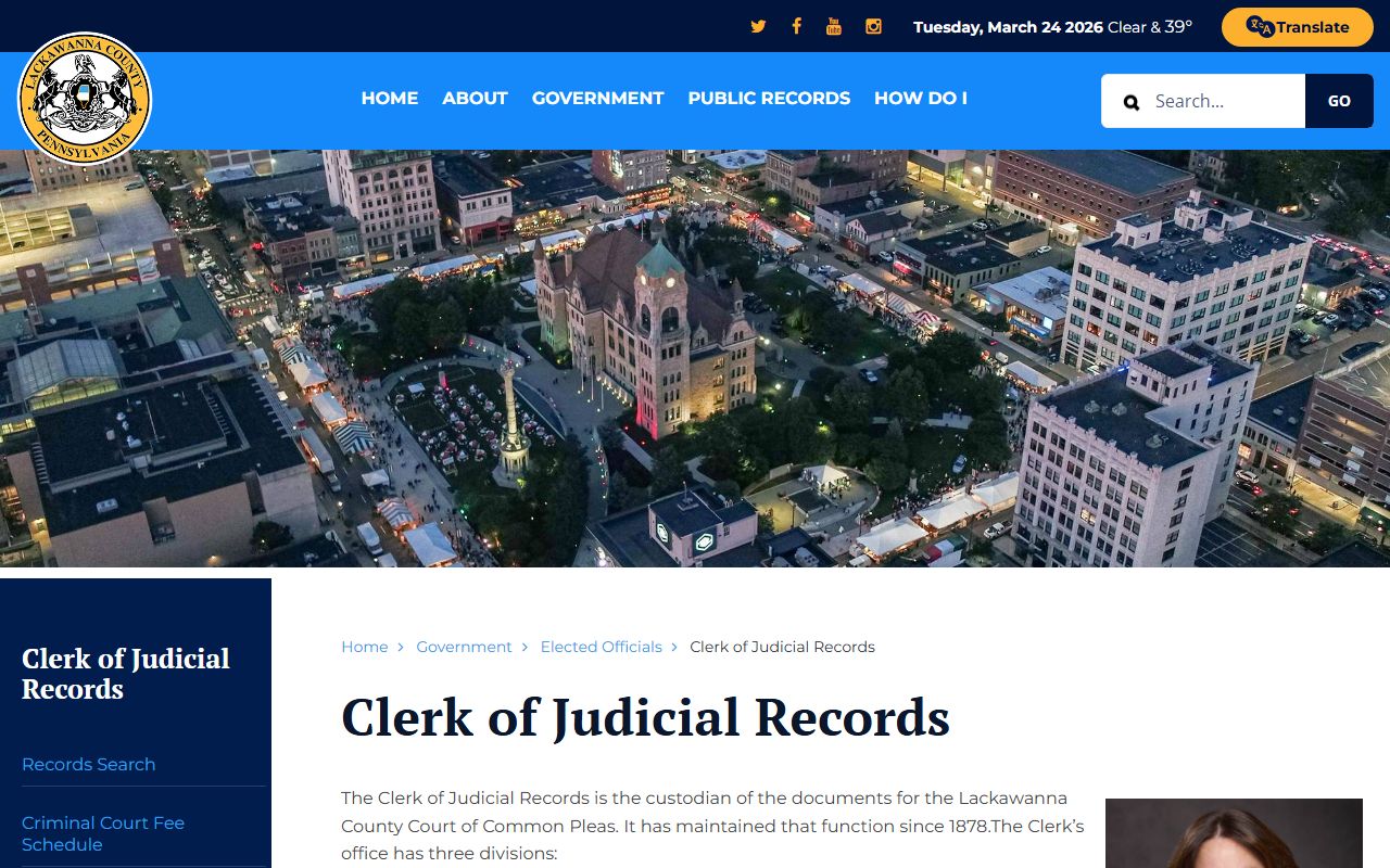 Lackawanna County Clerk of Judicial Records office at the Government Center in Scranton
