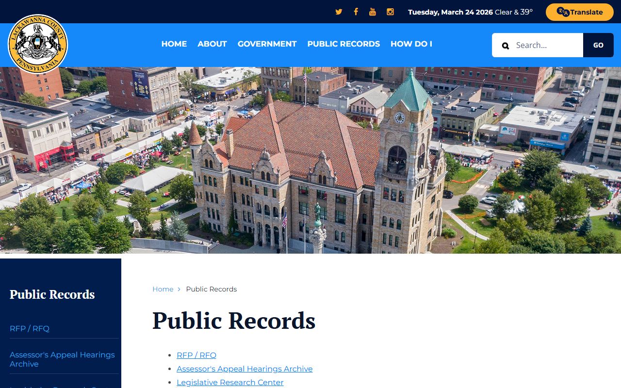 Lackawanna County public records portal for accessing arrest and court records in Scranton
