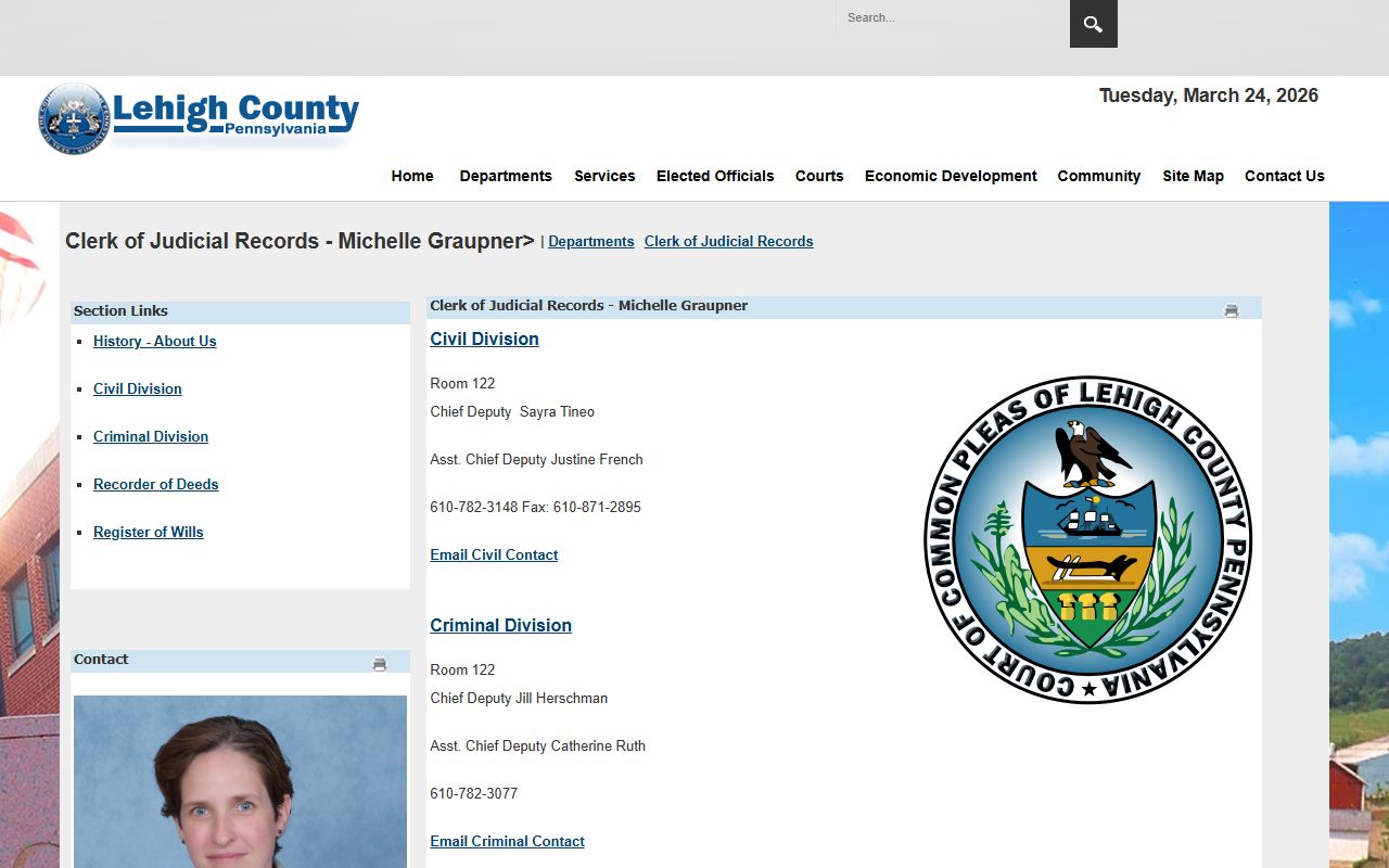 Lehigh County Clerk of Judicial Records for Lehigh County arrest records in Allentown
