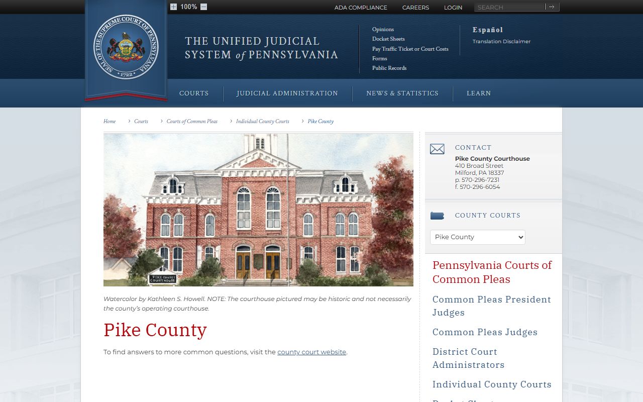 Pike County Court of Common Pleas listing for Pike County arrest records search