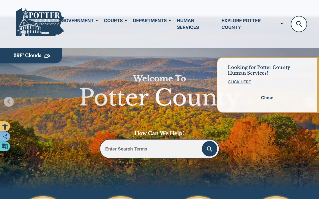 Potter County Prothonotary and Clerk of Courts website for Potter County arrest records access