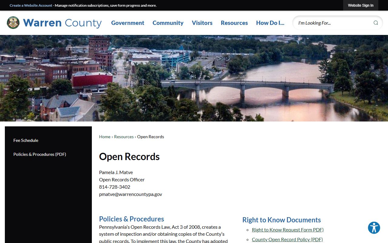 Warren County Open Records office for public record requests