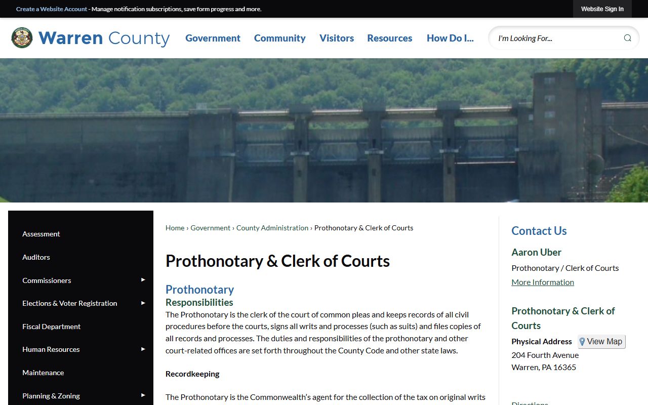Warren County Prothonotary Clerk of Courts for Warren County arrest records