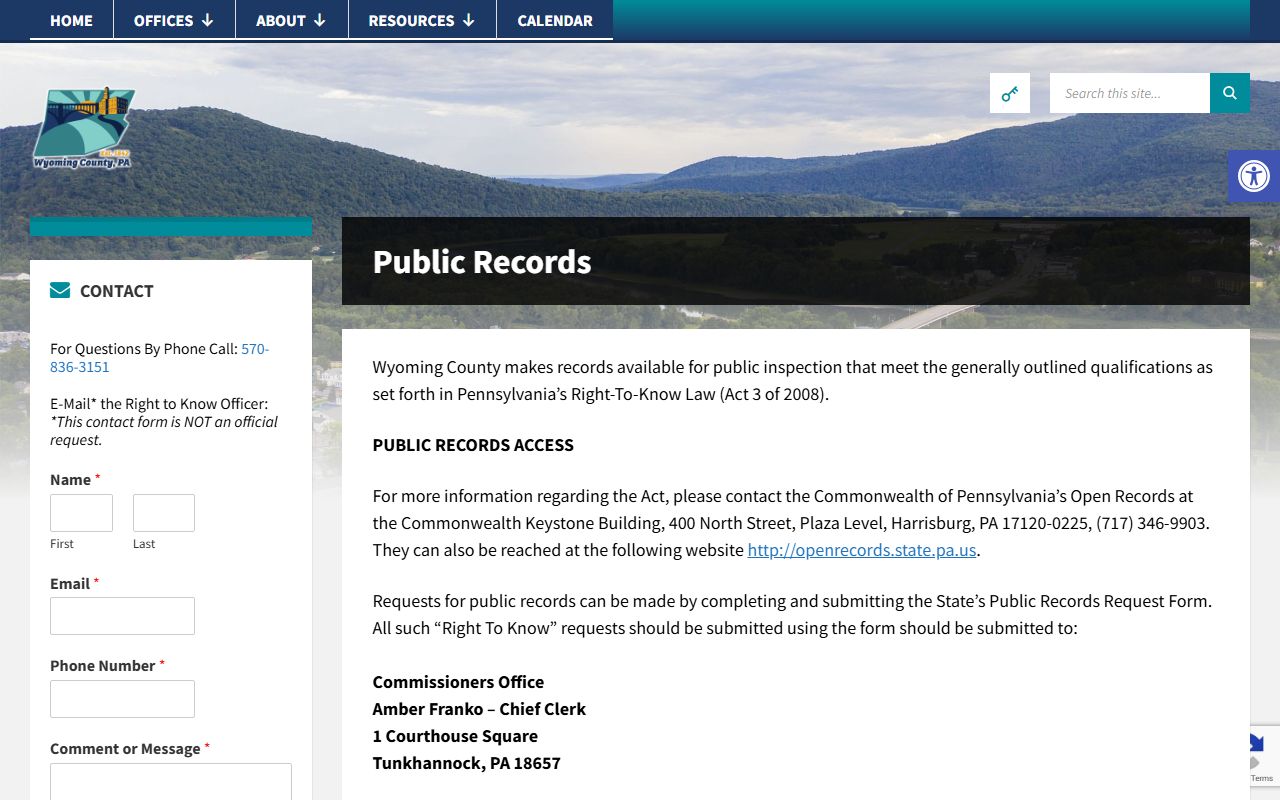 Wyoming County Right-to-Know office for public records requests