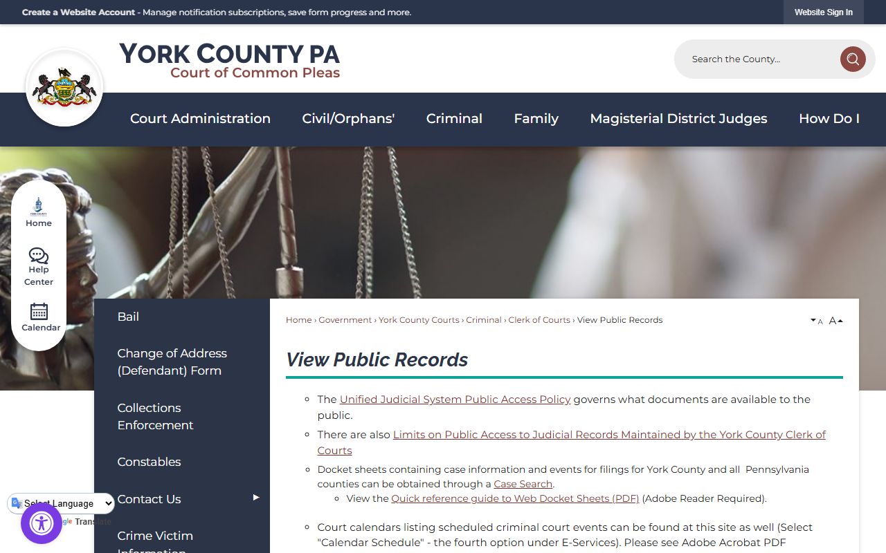 York County View Public Records portal for arrest record access